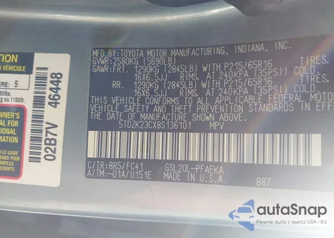 2008 Toyota Sienna Le from USA, damaged, VIN 5TDZK23CX8S136101